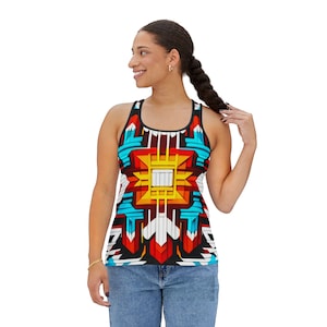 Tribal Tank Top for Women, Ethnic Sleeveless Shirt, Boho Summer Vest, Aztec Print Camisole, Hippie Festival Clothing, Indigenous Gifts