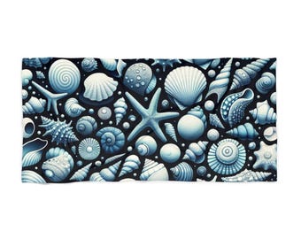 Serviette de plage coquillages océaniques - Parfaite pour les journées d'été, les fêtes au bord de la piscine, les décorations côtières, les indispensables des vacances, les cadeaux pour les amoureux de la plage