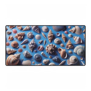 Seashells Desk Mat, Coastal Beach Office Decor, Nautical Mouse Pad