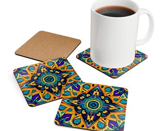 Posavasos de corcho, posavasos tribales, posavasos bohemios, posavasos rústicos de madera, posavasos aztecas, decoración étnica para el hogar, posavasos del suroeste