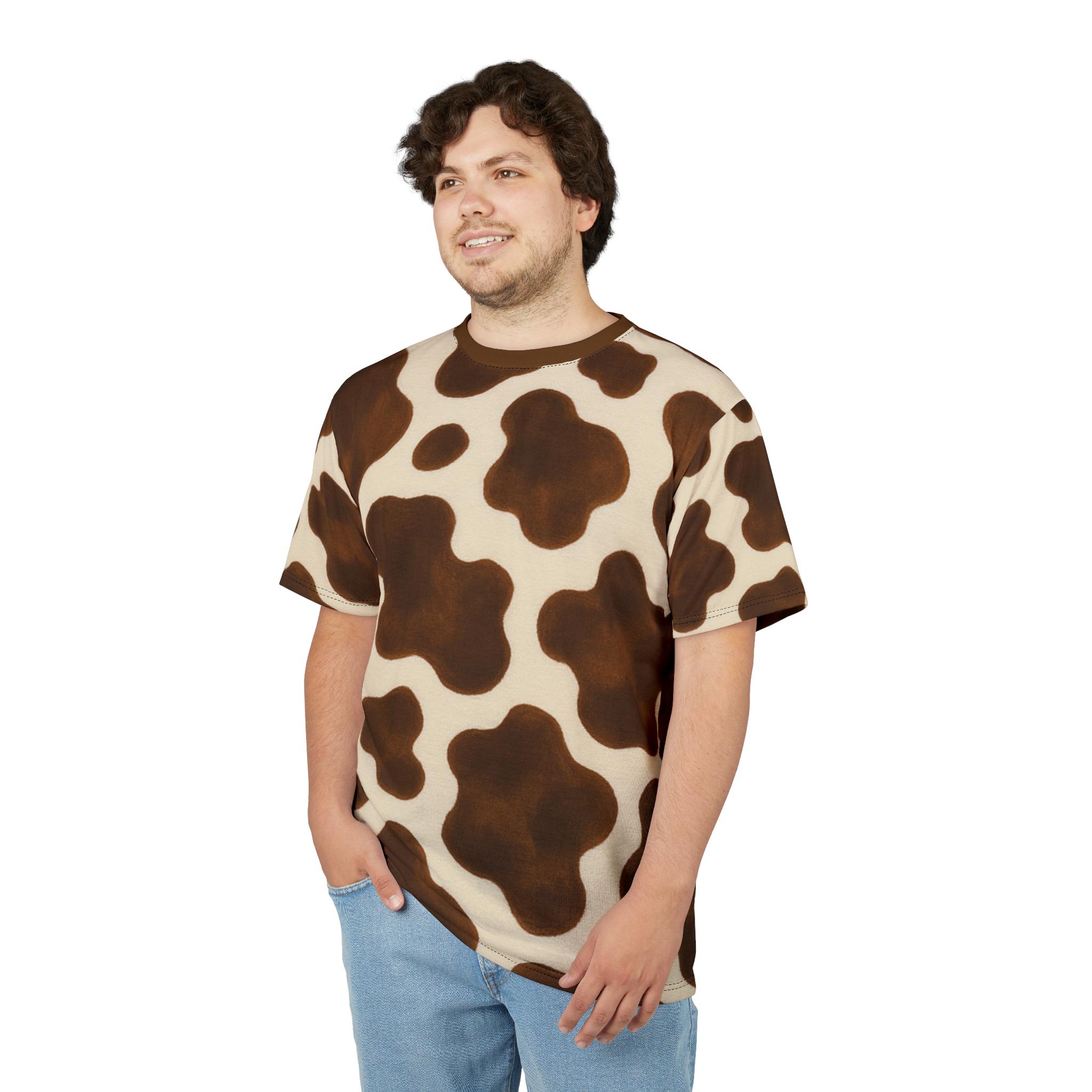 Cow Print Unisex Tee, Stylish AOP T-shirt, Trendy Animal Print Top 