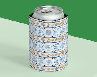 Blue Gold Geometric Pattern Can Cooler | Can Cooler
