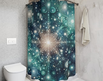 Galaxy Starburst Shower Curtain | Celestial Space Nebula Bathroom Decor