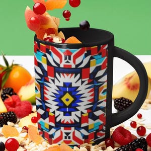 Native Mug - Tribal Design Black Mug, 11oz, 15oz - Perfect Gift for Coffee Lovers, Boho Home Decor, Unique Tea Cup, Ethnic
