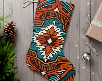 Stocking, Tribal Christmas Stocking, Santa Decor, Holiday Mantel Decor, Festive Gift Holder, Winter Home Decor, Made in U.K.
