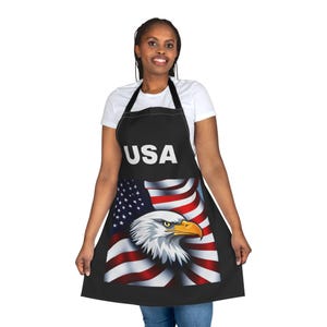 Kitchen Apron, USA Patriotic Cooking Apron, Adjustable BBQ Grill Apron, 4th of July Chef Apron, Independence Day Kitchen Gift, Red White