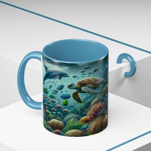 Ocean Life Accent Coffee Mug - Vibrant Sea Creatures, Marine Art, Unique Gift for Beach Lovers, Eco-Friendly Tea Cup, Underwater Decor