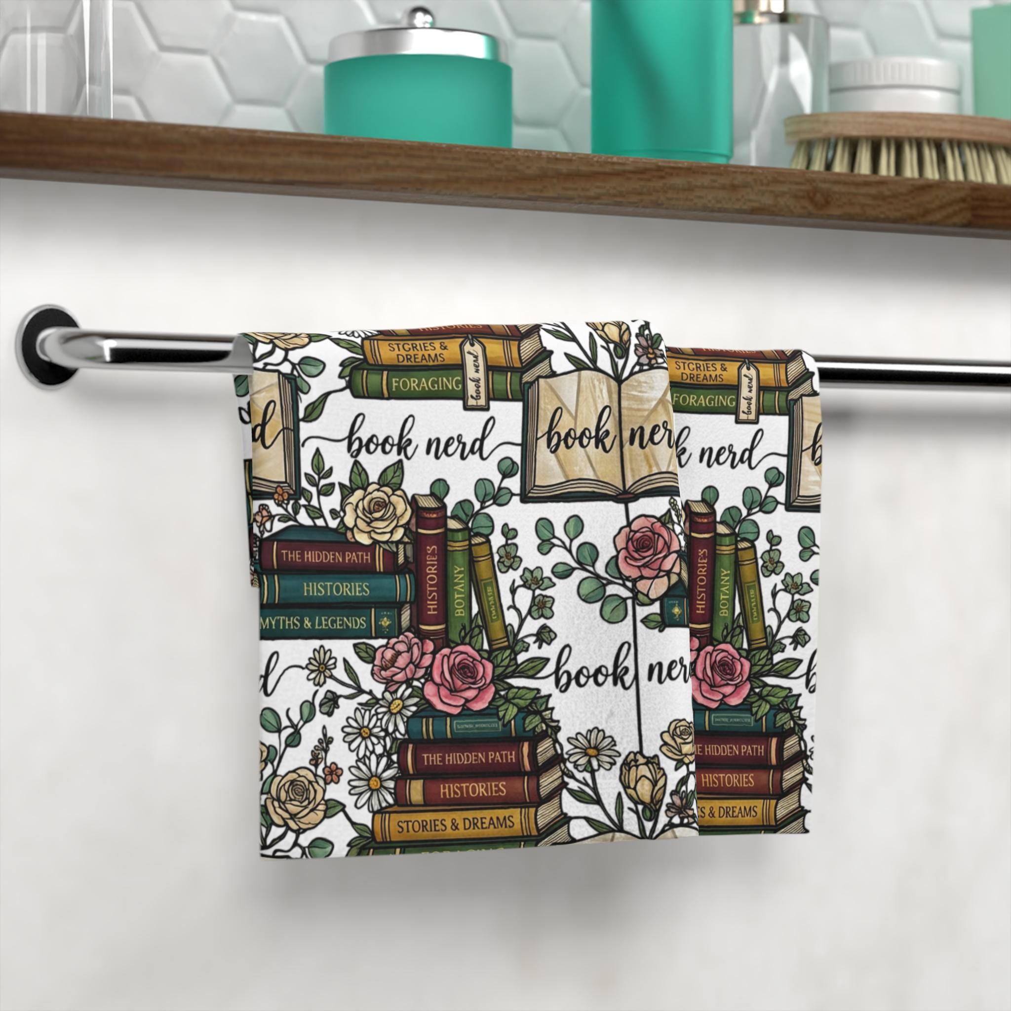 Book Nerd Stack of Vintage Books Face Towel | Floral Reading Design - Etsy