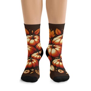 Cozy Pumpkin Print Recycled Socks | Eco-Friendly Fall Fashion, Sustainable Gift, Thanksgiving Socks, Autumn Wear, Seasonal Style