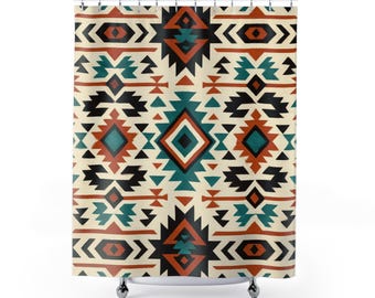 Southwestern Aztec Pattern Shower Curtain | Tribal Geometric Bathroom Decor