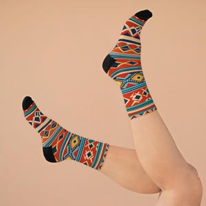 Southwestern Socks, Aztec Print, Tribal Design, Native American Inspired, Reclaimed Material Clothing, Eco-Friendly Footwear