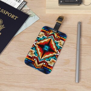 Tribal Luggage Tag, Aztec Bag Tag, Travel Bag Identifier, Geometric Suitcase Label, Wanderlust Gift, Boho Backpack Tag, Native American