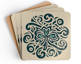 Coaster Set, St Patrick's Coasters, Tribal Drink Coasters, Irish Home Decor, Shamrock Coaster Set, Green Coaster Set, Kitchen Accessories