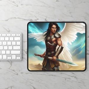 Angel Gaming Mouse Pad, Heavenly Design Desk Mat, Cherub Computer Pad, Guardian Angel Game Accessory, Halo Mousepad for Gamers