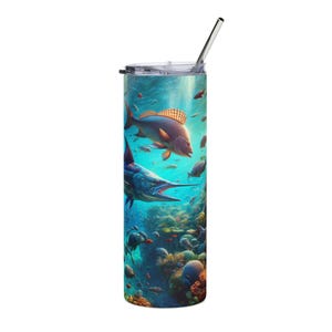 Ocean Life Stainless Steel Tumbler, 20oz - Marine Adventure Drinkware, Fish Lover Gift, Summer Vibes, Eco-Friendly Cup, Beach Day Must-Have