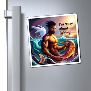 Ebony Merman Magnet - Unique Magnetic Decor, Fridge Magnet, Mermaid Theme, Gift for Aquatic Enthusiasts, Coastal Home Decor