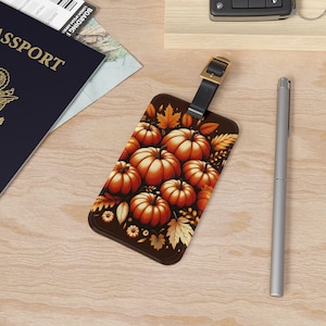 Bagagelabel herfstpompoen - reisaccessoire voor herfstliefhebbers, pompoenpatch, halloweendecor, gepersonaliseerd cadeau, herfstreizen