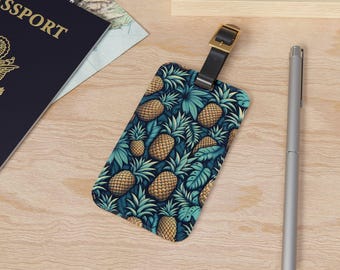 Tropischer Ananas-Gepäckanhänger, Reisezubehör für Urlaub, Sommerreisegeschenk, Strand-Themaanhänger, personalisiertes Gepäcketikett, Island Luxe