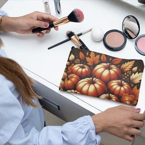 Herbst Accessoire Beutel, Kürbis Design, Herbst Aufbewahrungstasche, Erntedank Geschenk, süße Kosmetiktasche, saisonale Clutch