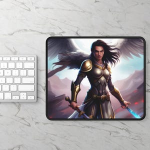 Warrior Angel Gaming Mouse Pad, Heavenly Mouse Mat for Gamers, Guardian angel Desk Protector, Fantasy Gaming Surface, Gift for PC Gamer