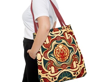 Oriental Tote Bag, Asian Inspired Shoulder Bag, Geometric Print Handbag, Travel Tote, Shopping Bag, Eco-Friendly Market Bag, Chinoiserie Bag