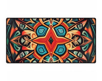 African Design Desk Mat, Ethnic Tribal Office Decor, African Print Mouse Pad, Boho Table Mat, Unique Afrocentric Desk Accessory