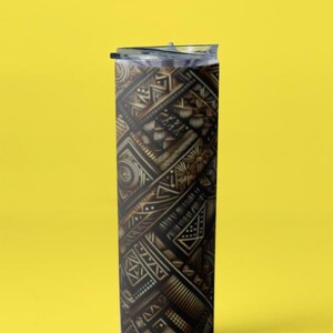 Tribal Pattern Skinny Tumbler with Straw, 20oz - Unique Travel Mug, Boho Drinkware, Eco-Friendly Cup, Gift for Her, Summer Sipper