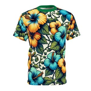 Tropical Floral Tee, Relaxed Unisex T-Shirt, Vibrant Summer Fashion, Beachwear, Gift for Her, Vacation Apparel