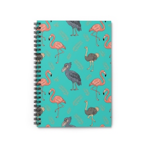 Tropical Birds Spiral Notebook | Flamingo, Shoebill, Ostrich Pattern Ruled Notebook