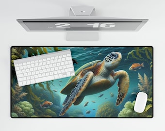 Ocean Turtle Desk Mat | Marine Life Desk Pad, Office Decor, Gift for Sea Lovers, Nature Vibe, Computer Accessory, Turtle Lovers Gift