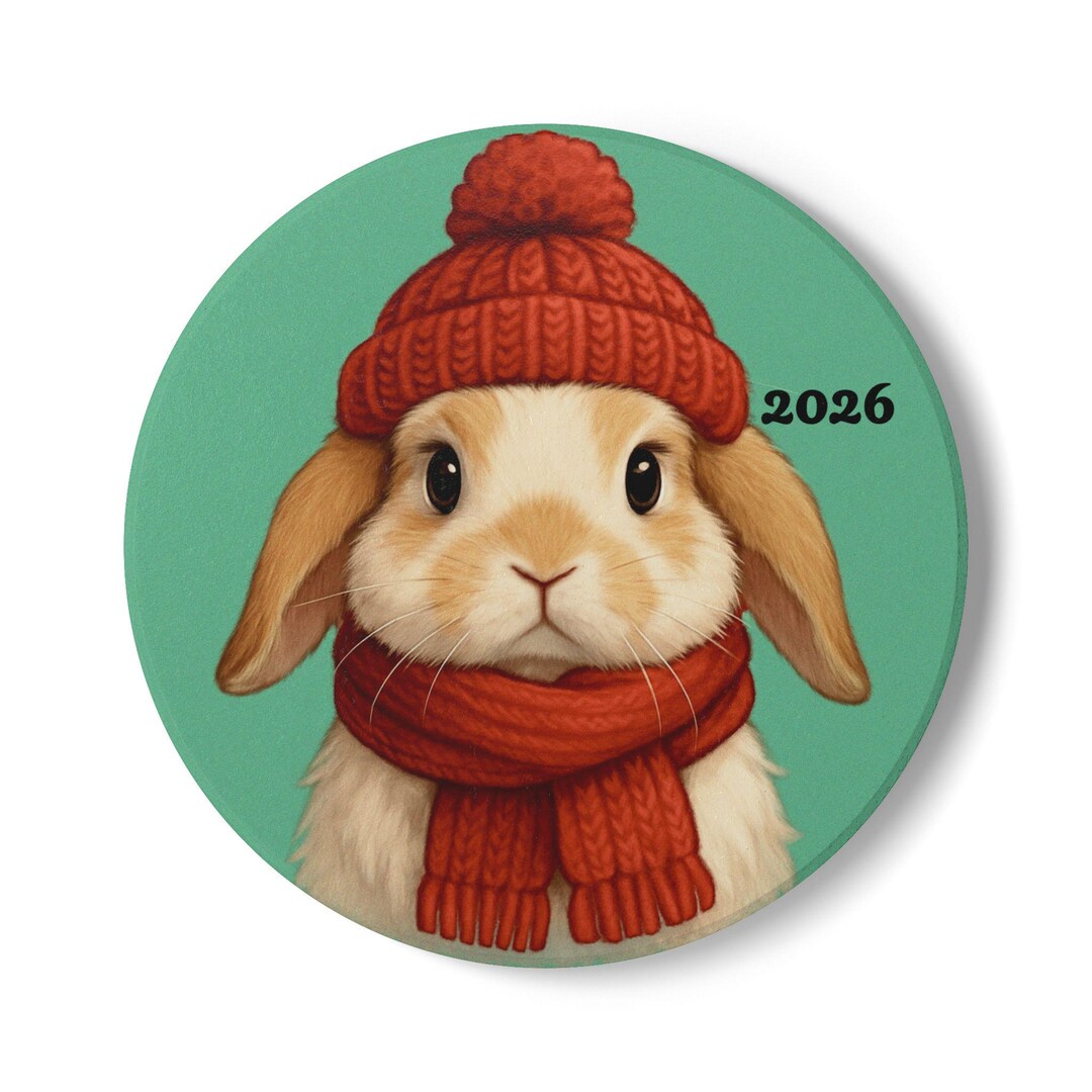 Cute Bunny 2026 Ceramic Coaster, Rabbit Decor, Animal Lover Gift, Home ...