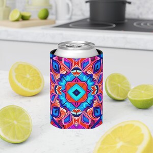Pink and Blue Can Cooler, Drink Holder for Cans, Insulated Beverage Sleeve, Summer Drinkware, Beverage Cooler Sleeve, Beach Party Favor