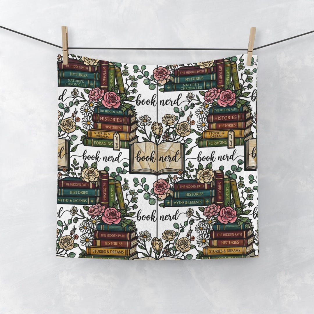 Book Nerd Stack of Vintage Books Face Towel | Floral Reading Design - Etsy