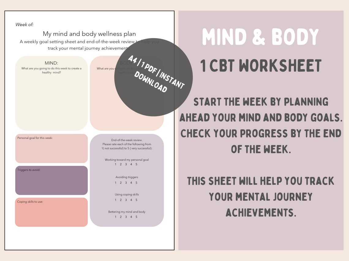 CBT Weekly Goal Setting, Mind and Body Wellness Plan, Triggers to Avoid