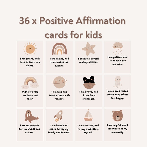 Printable Positive Affirmation Cards For Kids, Motivation, Self Esteem, Positivity,  Self Care Children, Confidence, Empower, Mental health