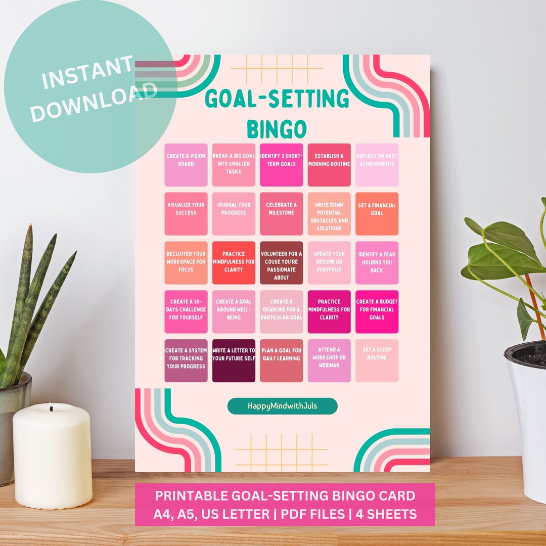 Printable Goal-setting Bingo Cards,printable, Mental Health