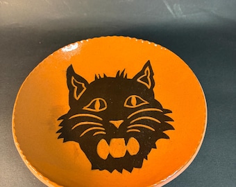 1995 Lester Breininger Redware Keramik Halloween Katze 7 ”Teller