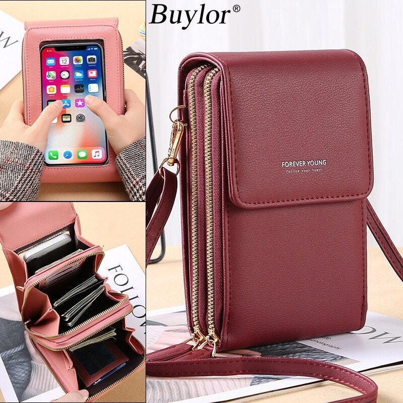 Bolso de las mujeres Carteras de cuero suave Caso Pantalla táctil Monedero  del teléfono celular Crossbody Correa de hombro Bolso para mujeres Bolsos  de mujer baratos