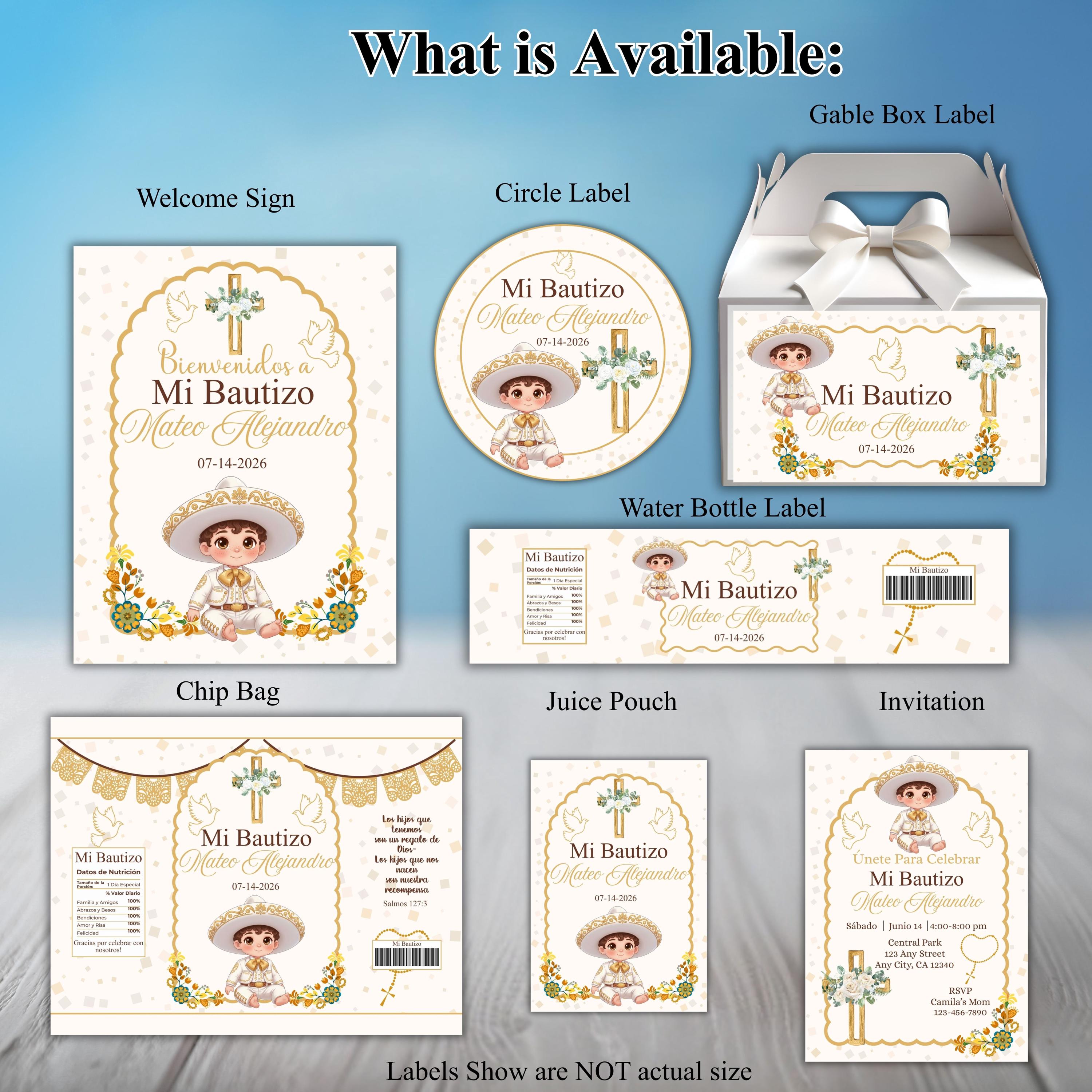 Printed Spanish Baby Boy Charro Mi Bautizo Personalized Custom Party ...