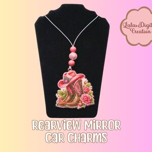 Gold Rose Cowgirl Boots & Hat Car rear View Mirror Charm-Car Accessory Hanger with Beads-Car Ornament-Acrylic Glitter Resin Charm-Car Minder