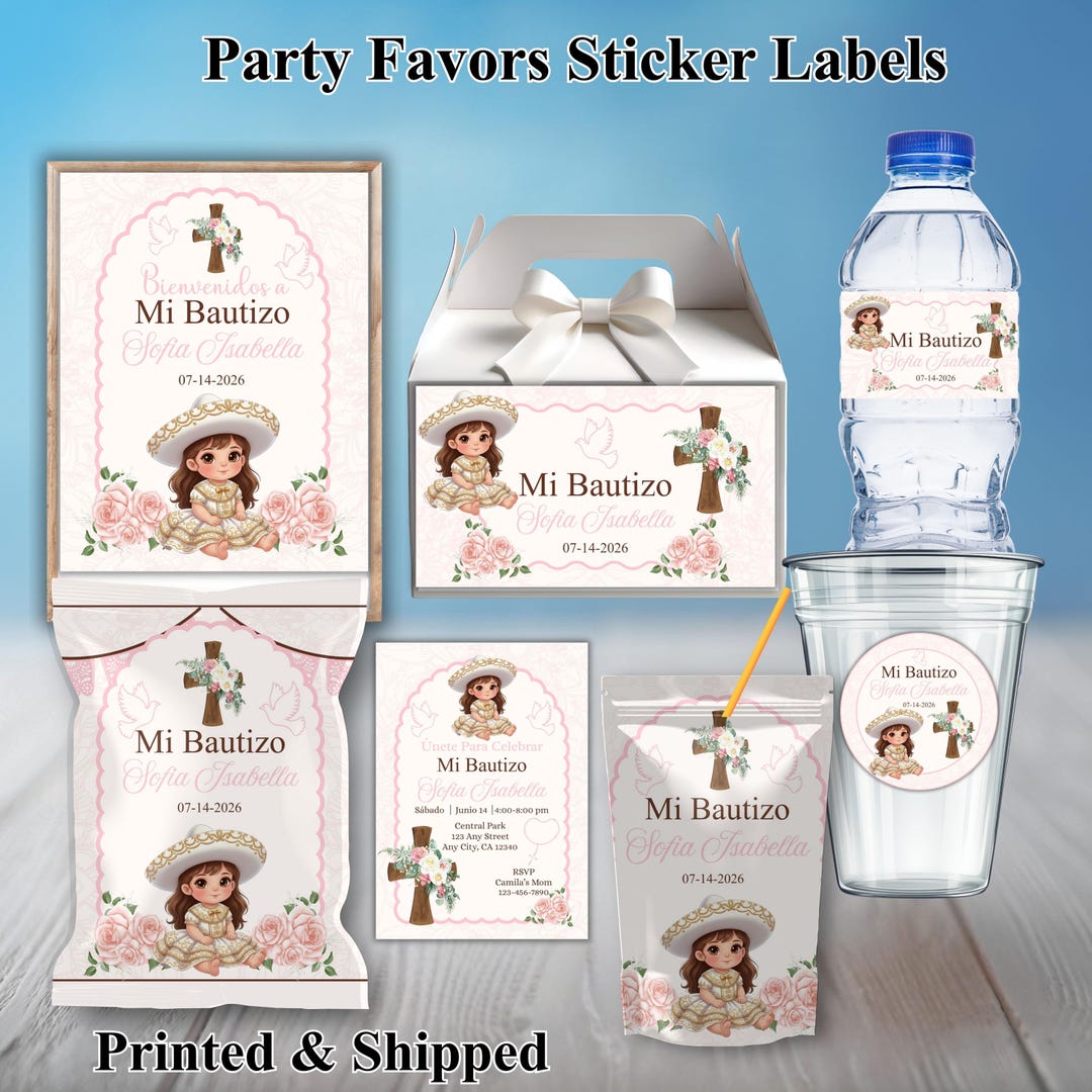 Printed Spanish Girls Charro Mi Bautizo Personalized Custom Party Favor ...