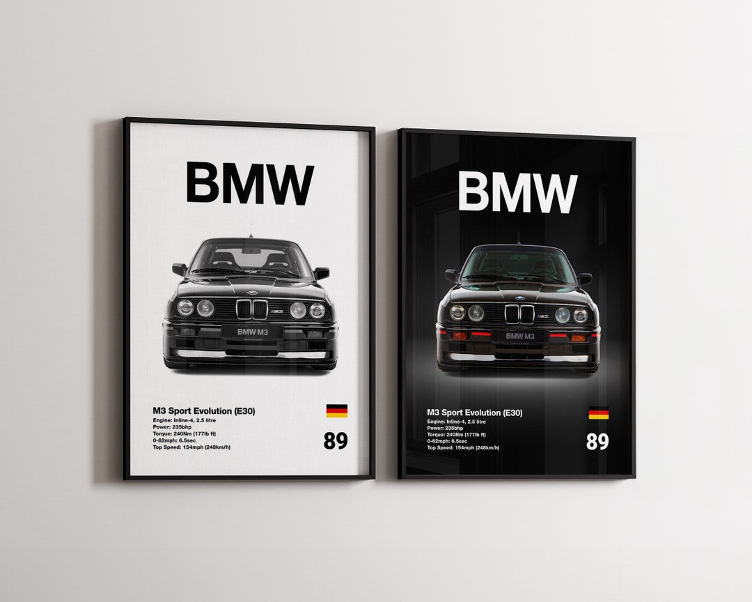 BMW M3 Sport Evolution E30 1989 Car Poster Print Automotive Wall Art ...