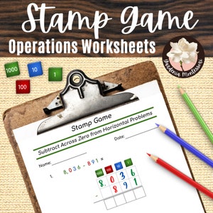 Montessori Math Stamp Game Printable: Elementary Math Operations Worksheets & Manipulatives Addition, Subtraction, Multiplication, Division