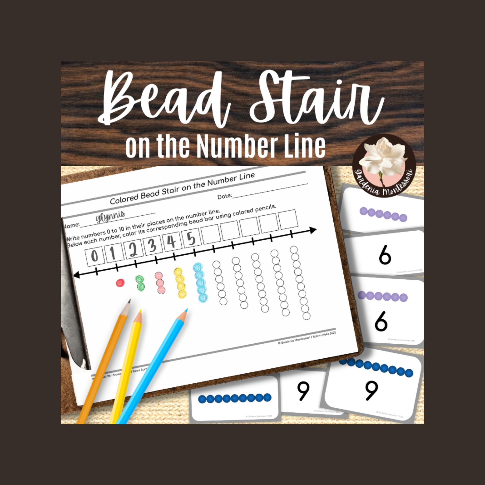 Montessori Bead Stair Number Line Cards: Elementary Math Worksheets ...