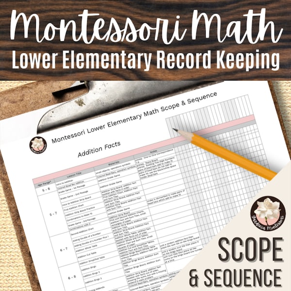 Montessori Elementary Math Scope and Sequence for Montessori Homeschool Montessori Teacher - Lower Elementary Montessori Math Record Keeping