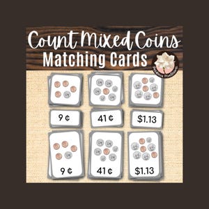 Montessori Elementary Money Math Cards: Coin Counting Activities - Penny Nickel Dime Quarter Mixed Coins Financial Literacy
