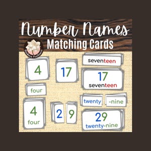 Montessori Math Number Words Three Part Cards - Elementary Teen Number Practice Activities Homeschool Curriculum