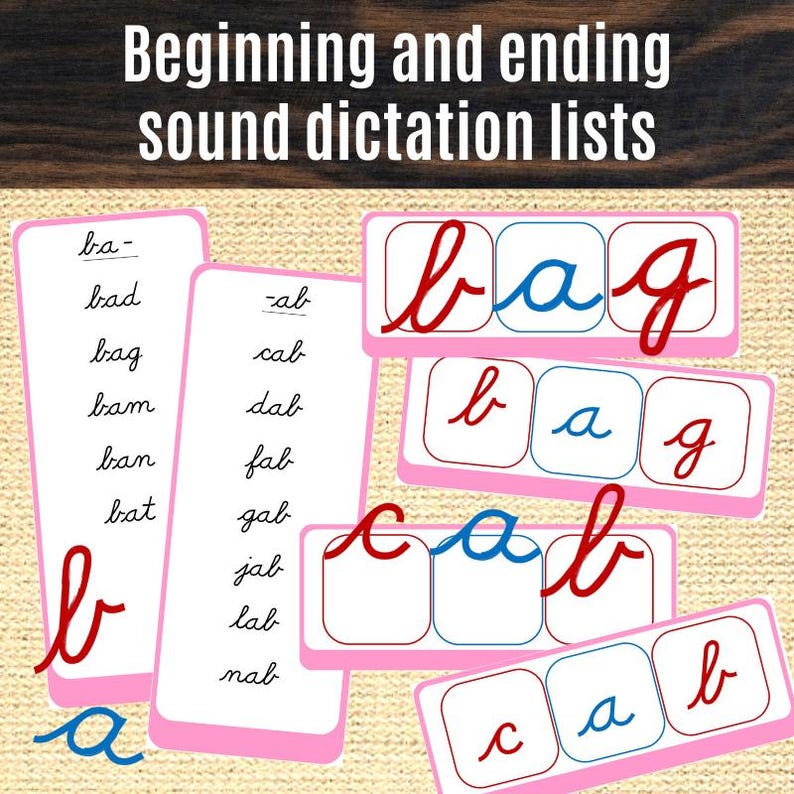 Montessori Cursive CVC Words Pink Series Cards: Elementary Moveable ...