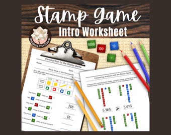 Introduzione al gioco di timbri matematici Montessori stampabile: Schede di lavoro sul valore posizionale per l'istruzione elementare