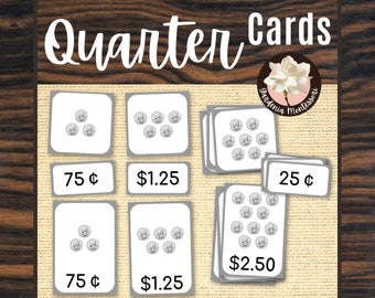 Quarter Cards Money Math Printables - Coin Counting Quarters Learning Money Montessori Materials Montessori Elementary Money Montessori Math